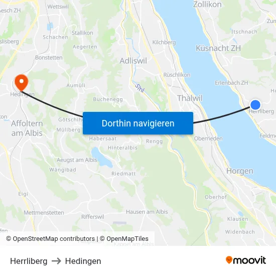 Herrliberg to Hedingen map