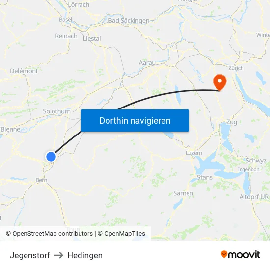 Jegenstorf to Hedingen map