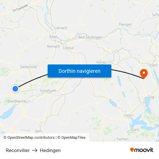 Reconvilier to Hedingen map
