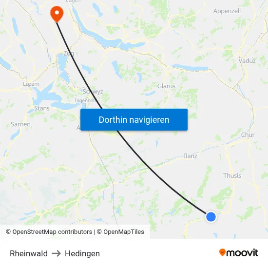 Rheinwald to Hedingen map
