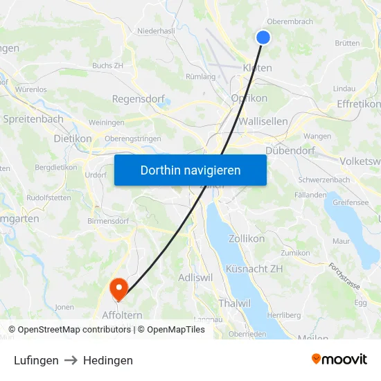 Lufingen to Hedingen map