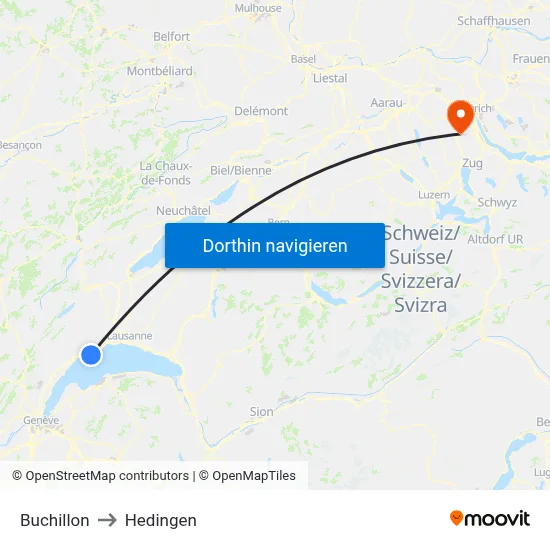 Buchillon to Hedingen map