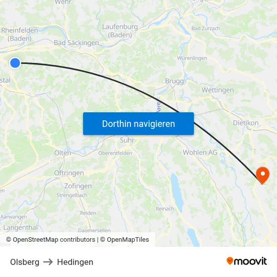 Olsberg to Hedingen map