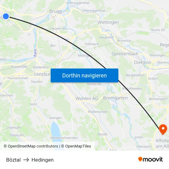 Böztal to Hedingen map