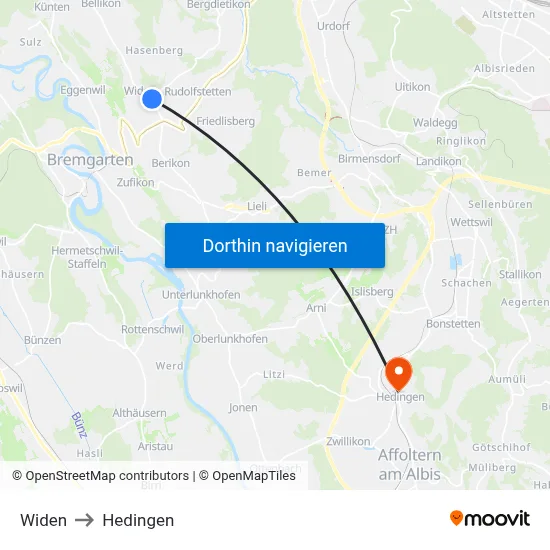 Widen to Hedingen map