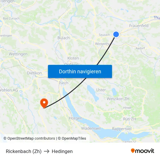 Rickenbach (Zh) to Hedingen map