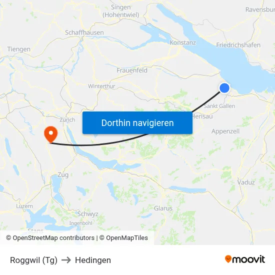 Roggwil (Tg) to Hedingen map