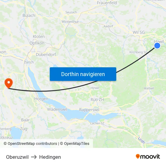 Oberuzwil to Hedingen map