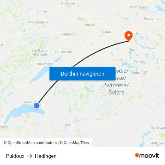 Puidoux to Hedingen map