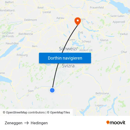 Zeneggen to Hedingen map