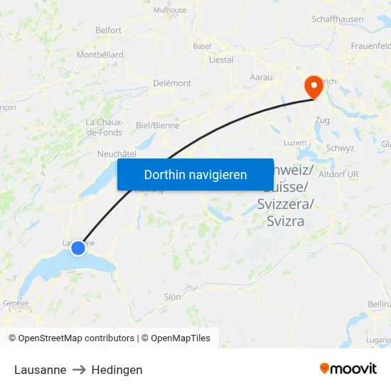 Lausanne to Hedingen map