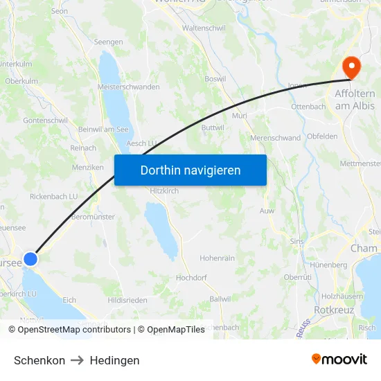 Schenkon to Hedingen map