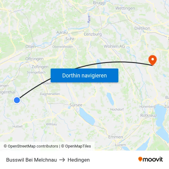 Busswil Bei Melchnau to Hedingen map