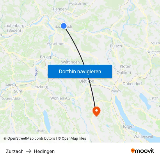 Zurzach to Hedingen map