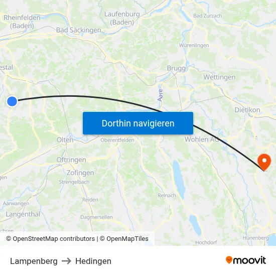 Lampenberg to Hedingen map