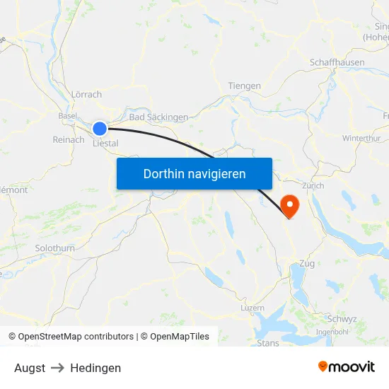 Augst to Hedingen map