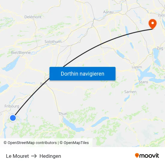 Le Mouret to Hedingen map