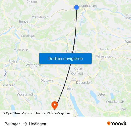 Beringen to Hedingen map