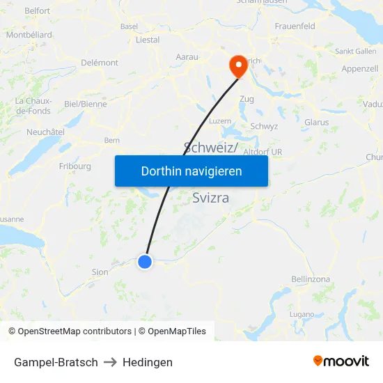 Gampel-Bratsch to Hedingen map