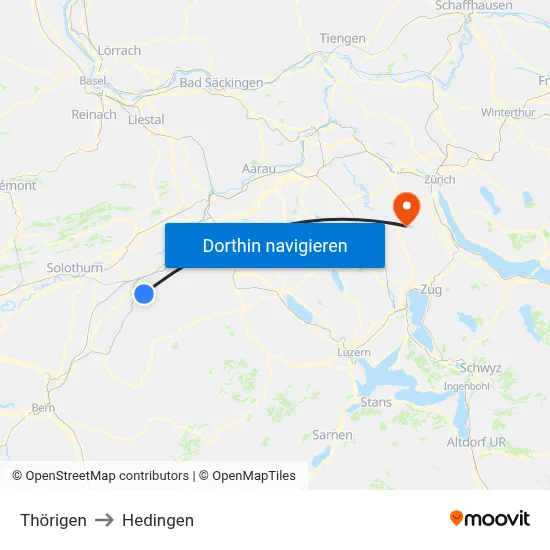 Thörigen to Hedingen map