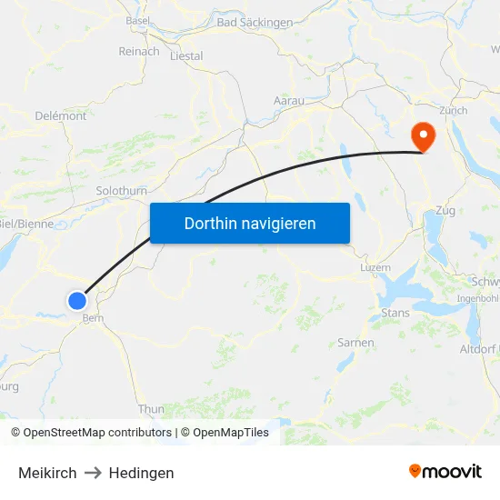 Meikirch to Hedingen map