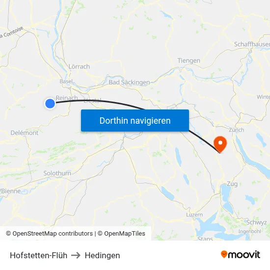 Hofstetten-Flüh to Hedingen map