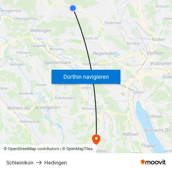 Schleinikon to Hedingen map