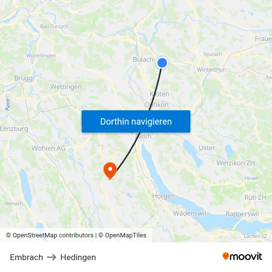 Embrach to Hedingen map