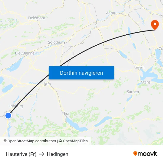 Hauterive (Fr) to Hedingen map