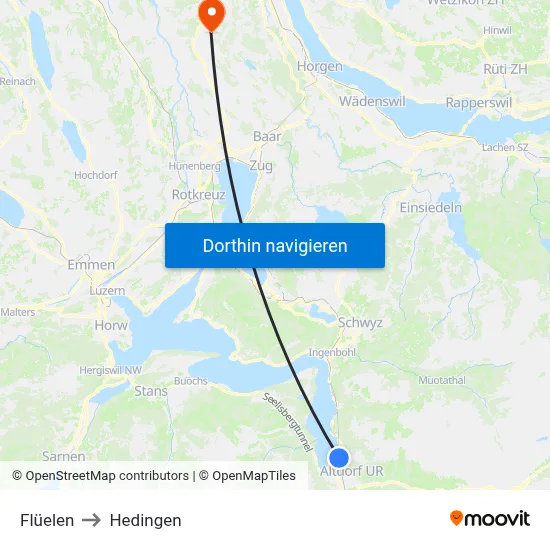 Flüelen to Hedingen map