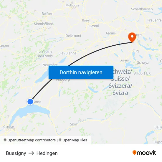 Bussigny to Hedingen map