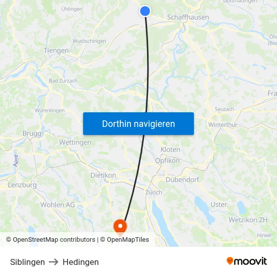Siblingen to Hedingen map