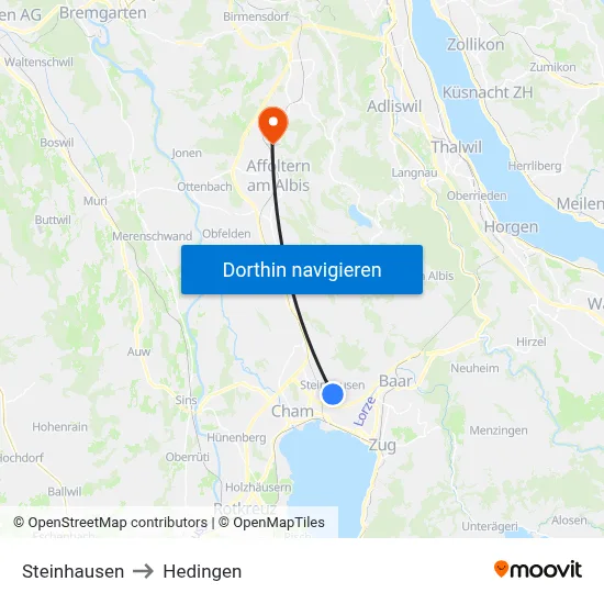 Steinhausen to Hedingen map
