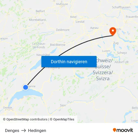 Denges to Hedingen map