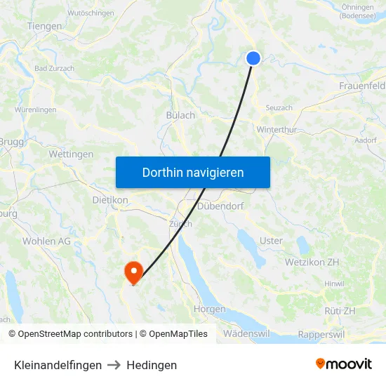 Kleinandelfingen to Hedingen map
