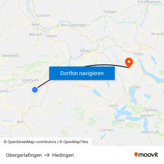 Obergerlafingen to Hedingen map