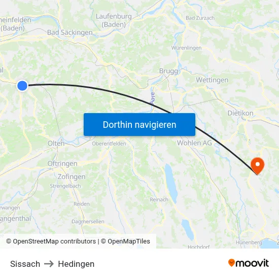 Sissach to Hedingen map