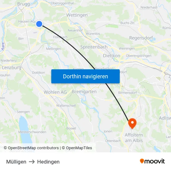 Mülligen to Hedingen map
