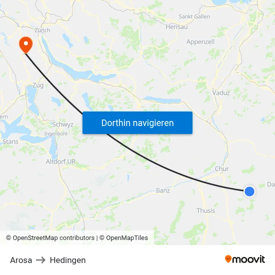 Arosa to Hedingen map