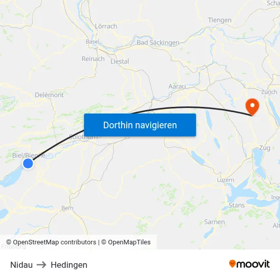 Nidau to Hedingen map