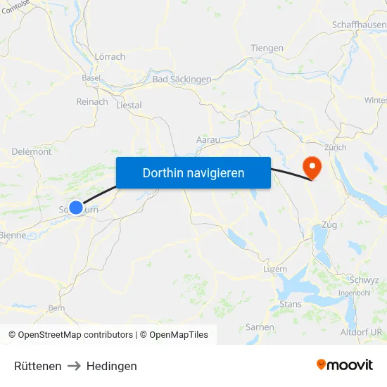 Rüttenen to Hedingen map