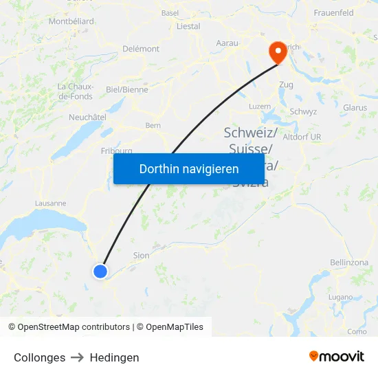 Collonges to Hedingen map