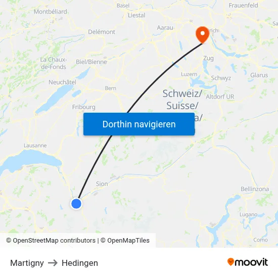 Martigny to Hedingen map