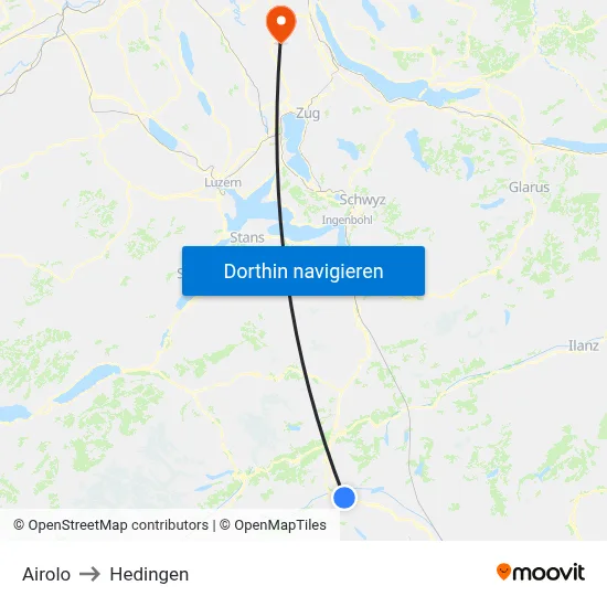 Airolo to Hedingen map