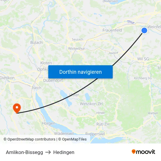 Amlikon-Bissegg to Hedingen map