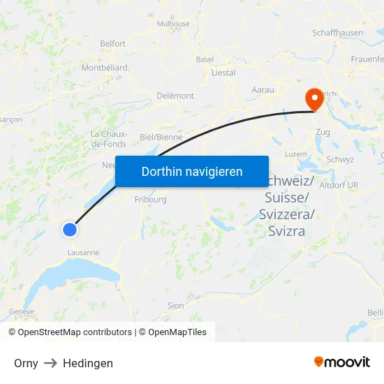 Orny to Hedingen map