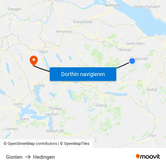 Gonten to Hedingen map