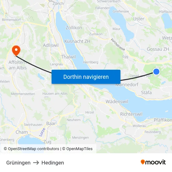 Grüningen to Hedingen map