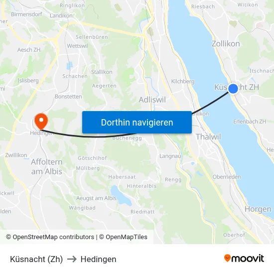 Küsnacht (Zh) to Hedingen map