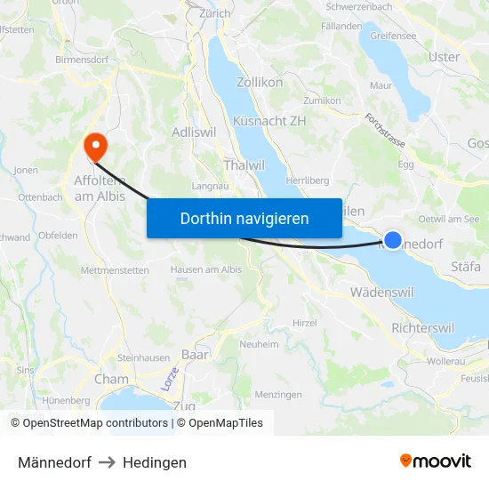 Männedorf to Hedingen map